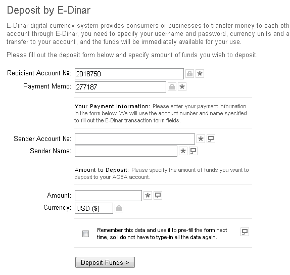 deposit agea dengan e-dinar